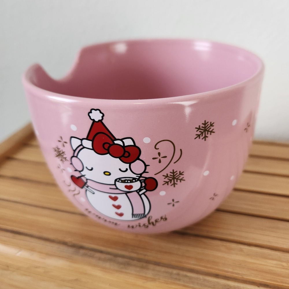 Sanrio 2024 Hello Kitty Christmas Pink Snow Ramen Noodle Large Bowl Warm‎ Wishes